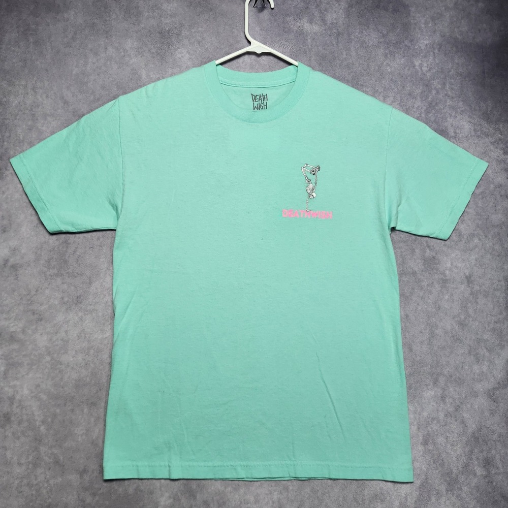 VTG Deathwish Skateboard League T-Shirt Mens Large Green Skeleton DWSL Skate Tee